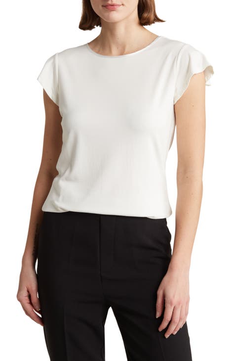 Crewneck Flutter Cap Sleeve T-Shirt