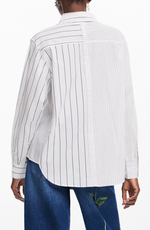 Desigual Cam Yokohama Mixed Stripe Cotton Poplin Button-up Shirt In White