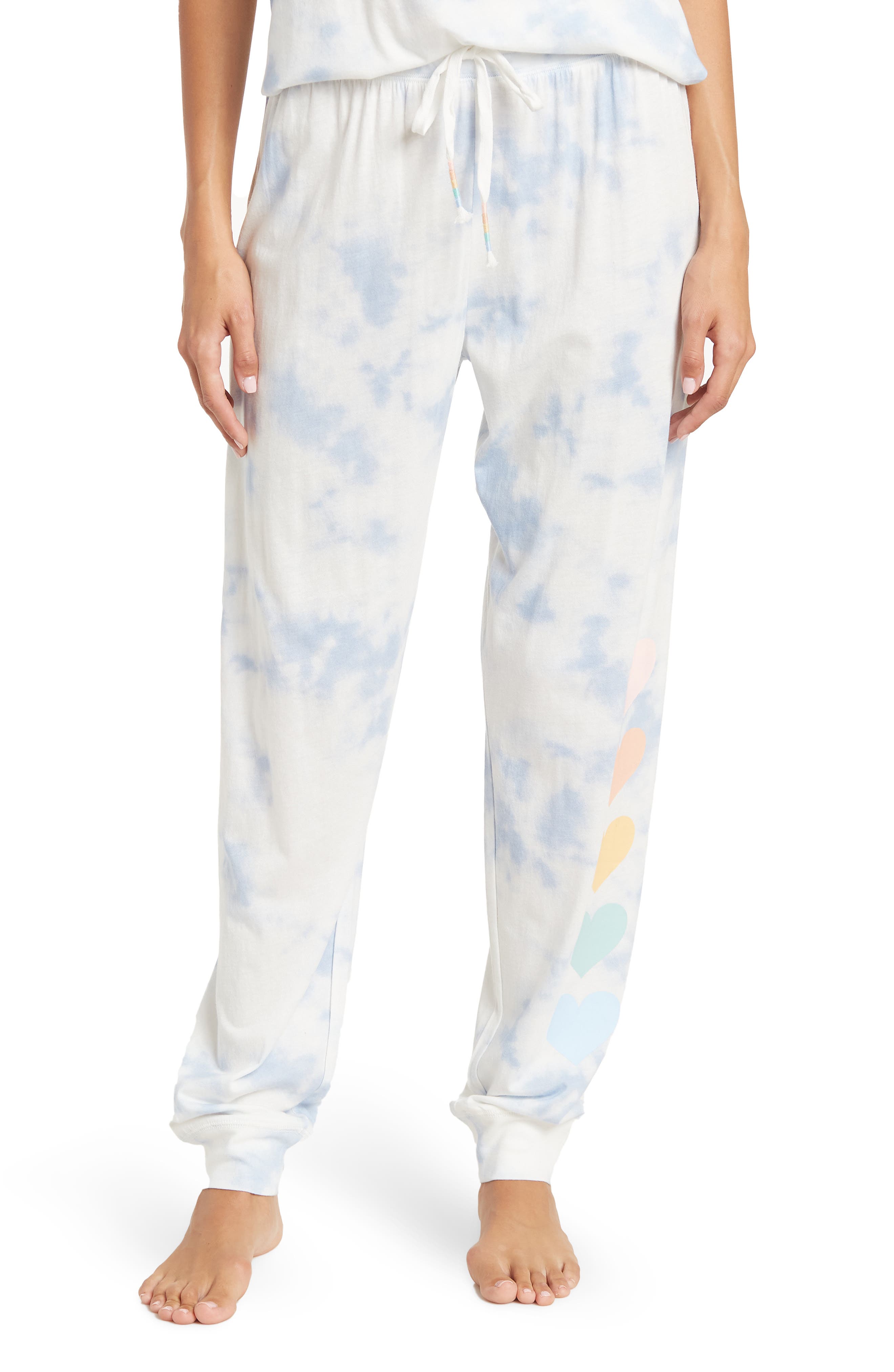 PJ Salvage Heart Tie Dye Lounge Pants in Powder Blue at Nordstrom Rack, Size Small