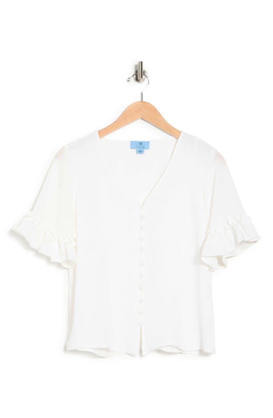 Cece Double Flutter Sleeve Button Front Blouse In White