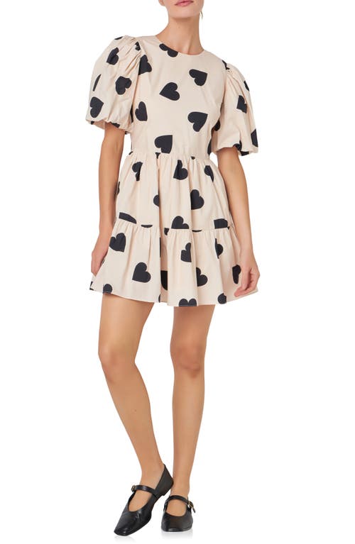 Shop English Factory Heart Print Back Cutout Minidress In Ivory/black