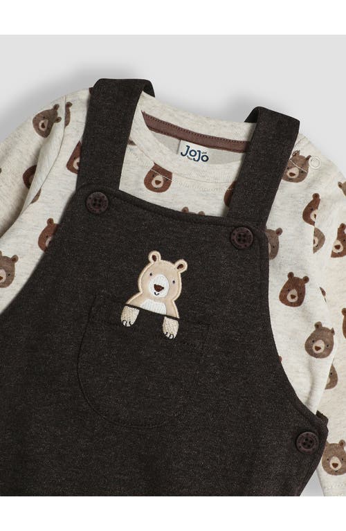 JOJO MAMAN BÉBÉ JOJO MAMAN BEBE LONG SLEEVE BEAR PRINT T-SHIRT & APPLIQUÉ OVERALLS SET 