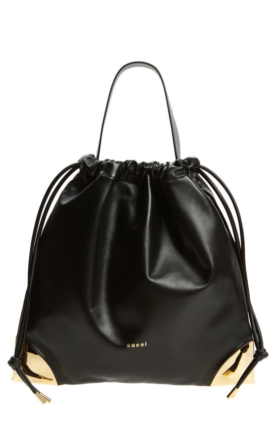 Shop Sacai Corner Metal Leather Drawstring Bag In Black