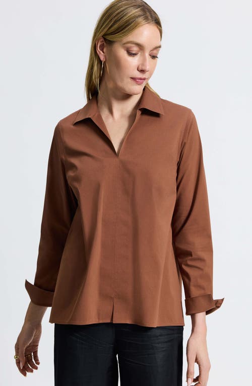 Foxcroft Agnes Split Cuff Popover Blouse In Macchiato