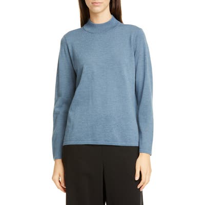 Eileen Fisher Mock Neck Wool Sweater, Blue