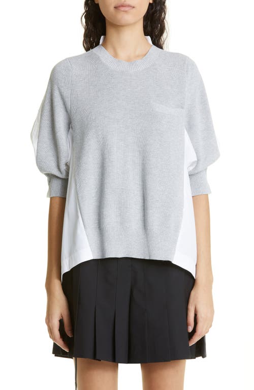 Sacai Mixed Media Pleated Back Panel Sweater In White