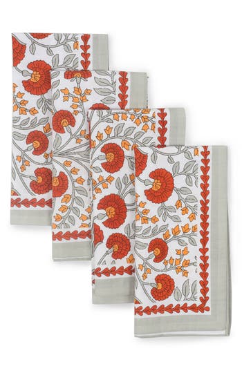 Tiramisu Cotton Set Of 4 Napkins In Red/grey