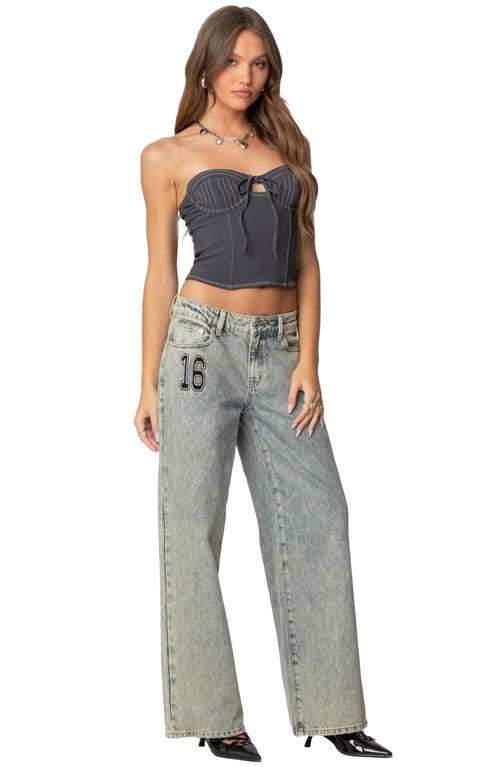 Edikted 16 Wide Leg Jeans In Blue-washed
