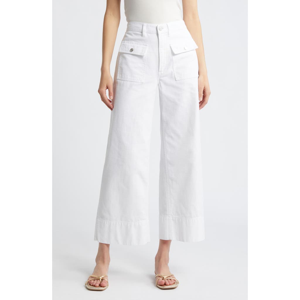 Frame The '70s Patch Pocket Ankle Wide Leg Twill Pants In White