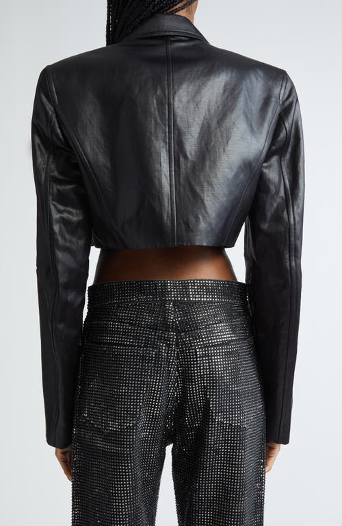 Shop Alexander Wang Coated Linen Blend Crop Blazer In Black