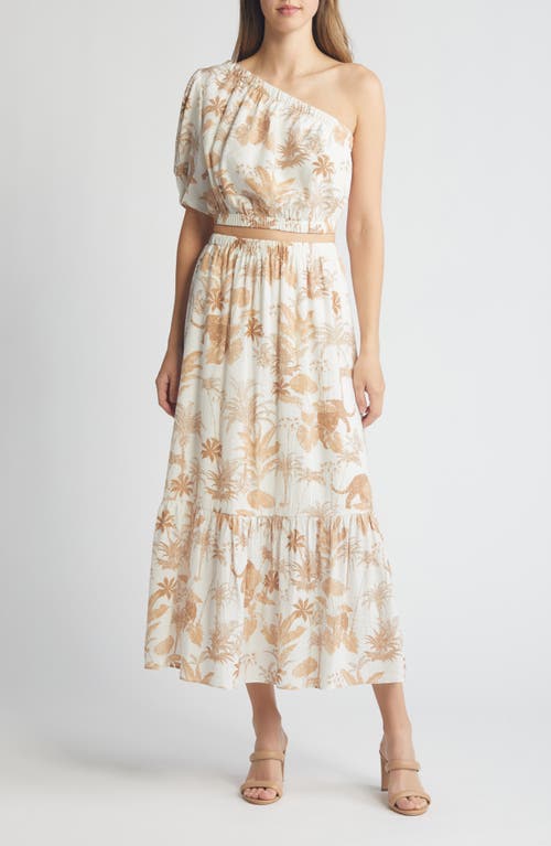 Anne Klein Floral Print One Shoulder Two-Piece Dress Egret/Desert Tan Multi at Nordstrom,