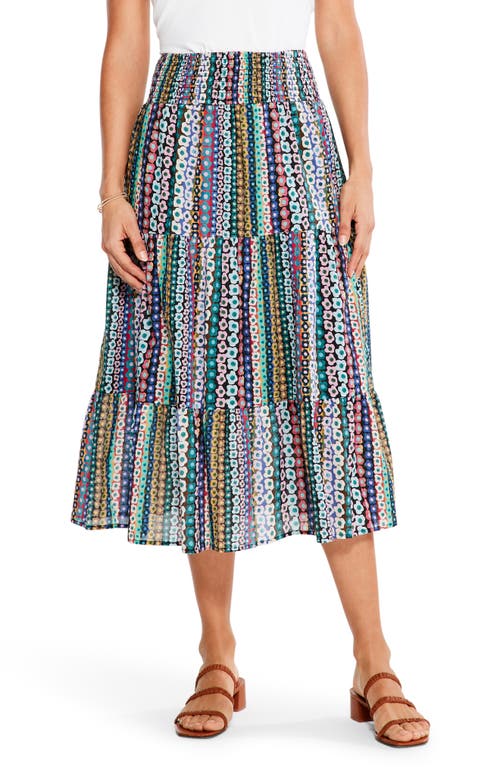 NIC+ZOE Flower Field Tiered Floral A-Line Midi Skirt in Pink Multi