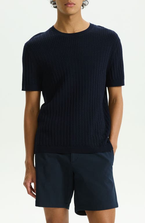 Theory Cable Short Sleeve Cotton Blend Sweater at Nordstrom,