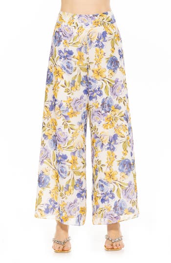 Shop Alexia Admor Imogen Floral Chiffon Wide Leg Pants In Garden Rose