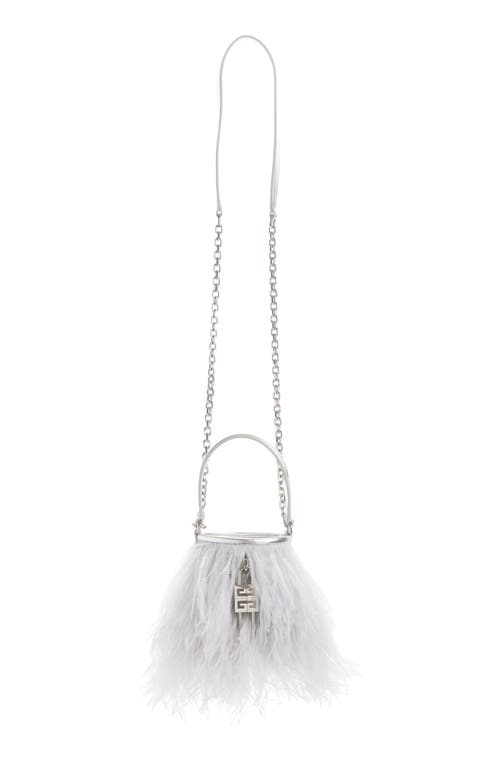 Shop Givenchy Shark Lock Faux Feather Bucket Bag In Light Grey