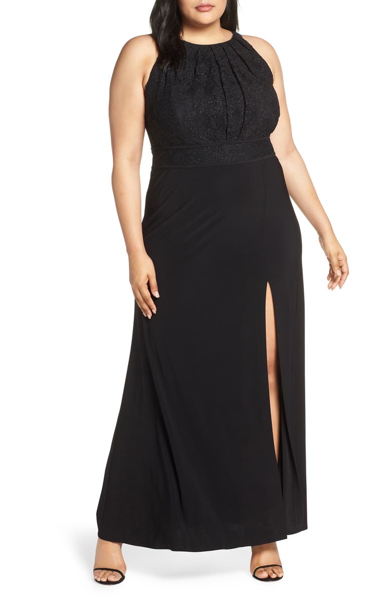 Morgan & Co. Pleat Lace Bodice Evening Dress (Plus Size) | Nordstrom