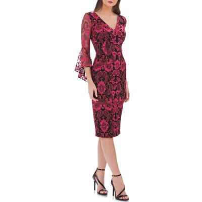 Carmen Marc Valvo Infusion Embroidered Sheath Dress, Red