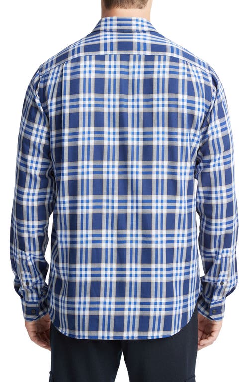 Shop Vince Venice Plaid Button-up Shirt In Cobalt/sand Trail