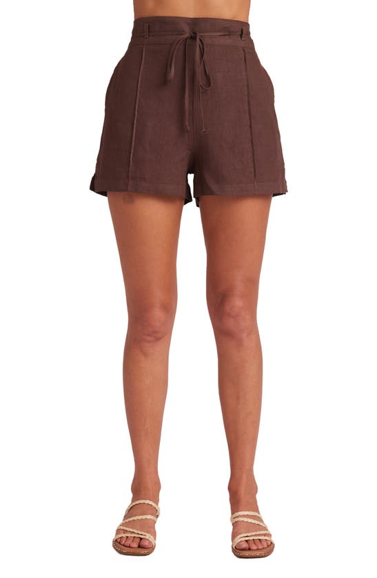 Bella Dahl Pintuck Linen Shorts In Brown