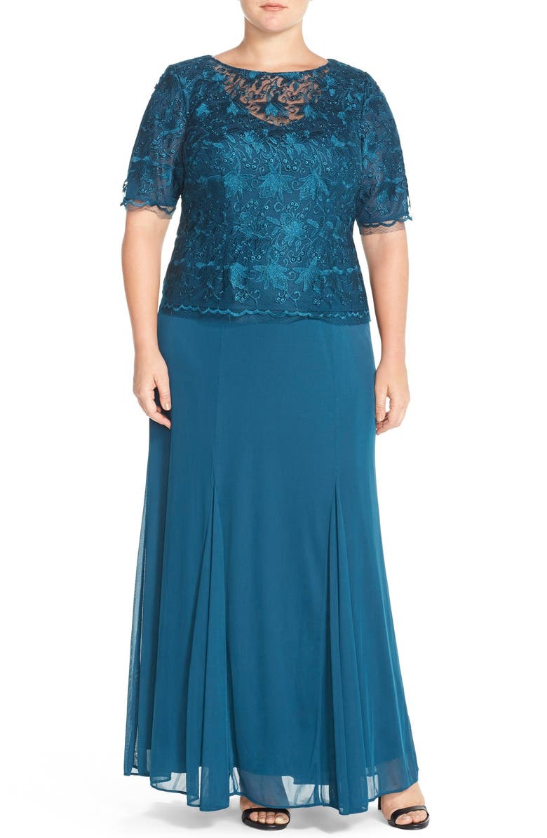 Alex Evenings Mock Two-Piece Lace & Chiffon A-Line Gown (Plus Size ...