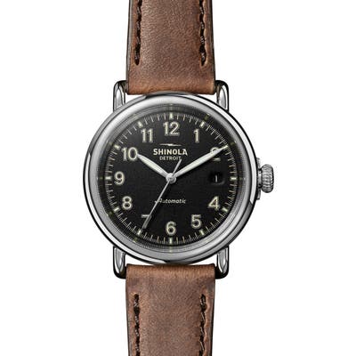 Shinola Runwell Automatic Leather Strap Watch, 40Mm