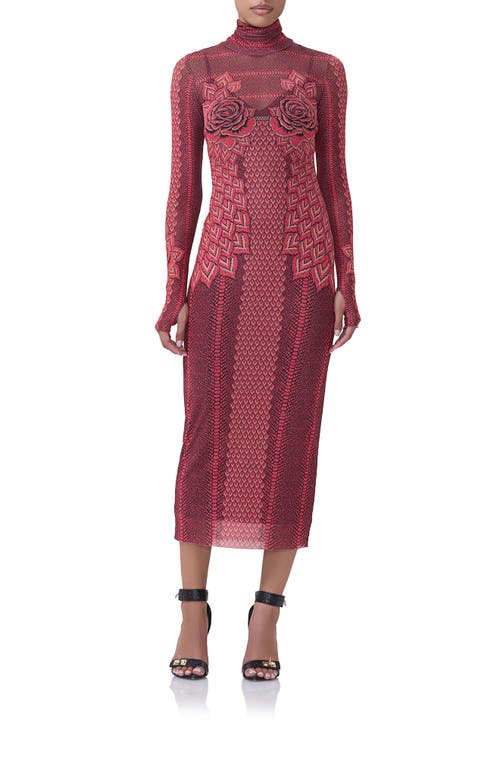 Shop Afrm Shailene Long Sleeve Turtleneck Mesh Dress In Rouge Gilded Rose