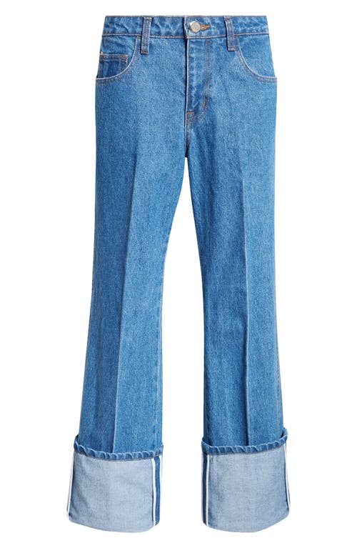 Shop Brandon Maxwell The Alexa Cuff Denim Straight Leg Jeans In American Blue