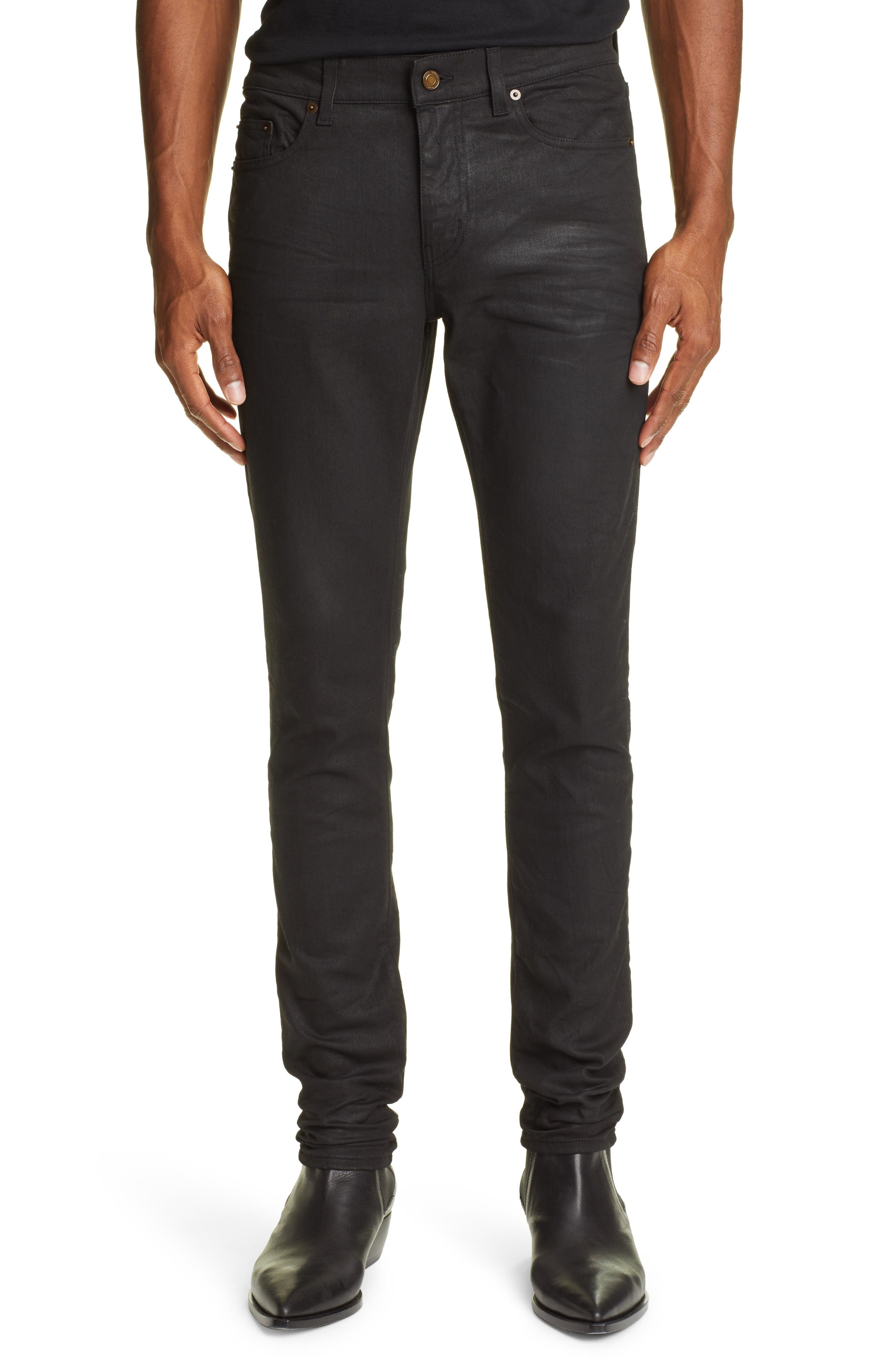 saint laurent coated skinny jeans