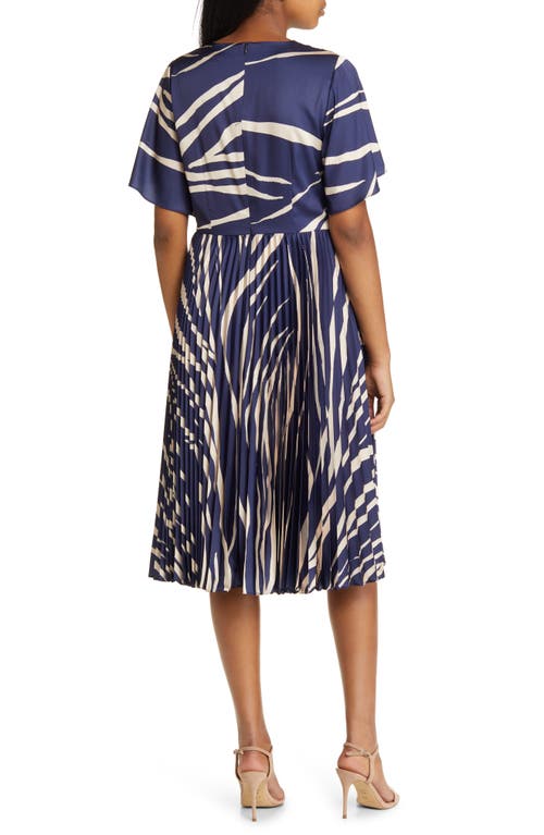 Shop Maggy London Abstract Print Wrap Front Midi Dress In Royal Navy/bone