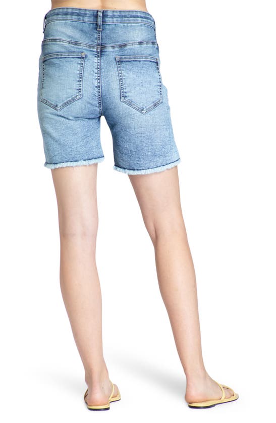 Shop Apny Fray Hem Cutoff Denim Shorts In Medium Indigo