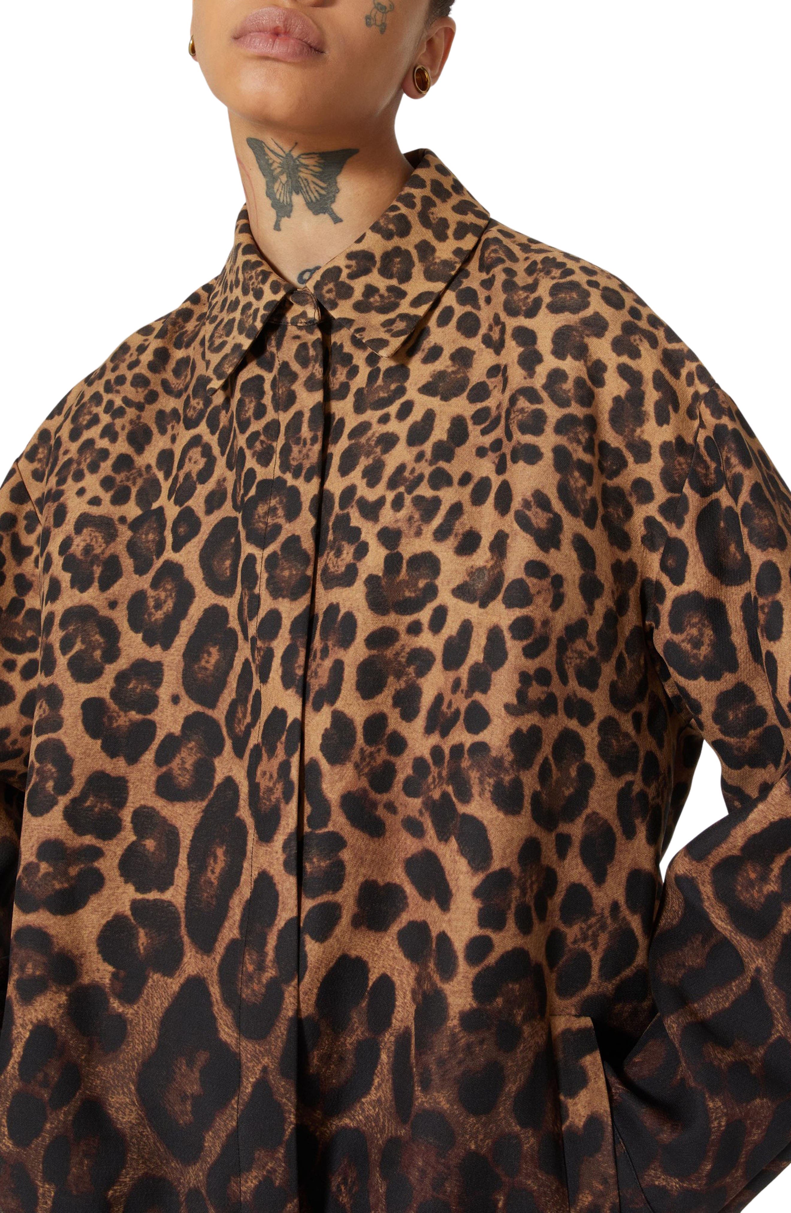 Valentino Leopard Print Ombré Wool & Silk Button-Up Shirt in 