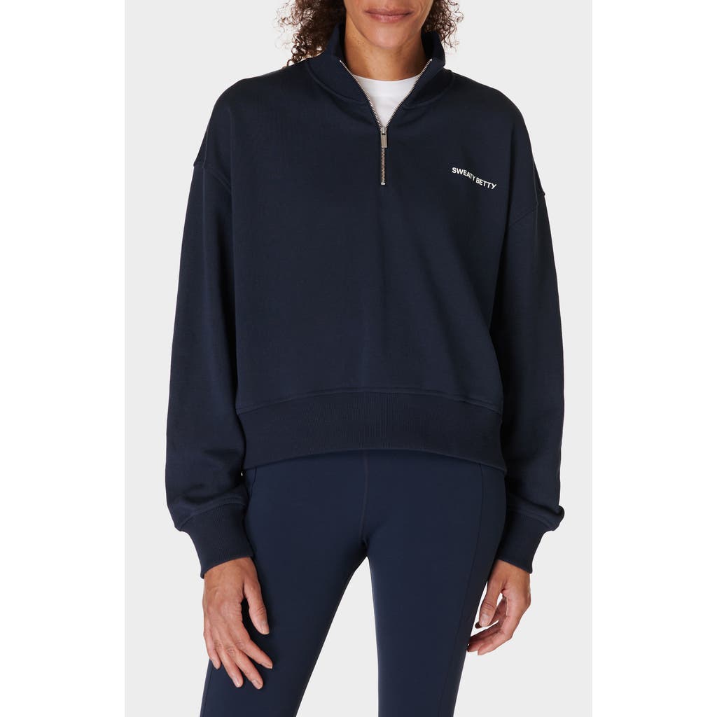 Shop Sweaty Betty Revive Half Zip Crop Sweatshirt In Navy Blue