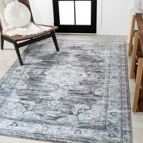 Jonathan Y Bausch Bohemian Distressed Chenille Machine-washable Area Rug In Dark Gray/blue
