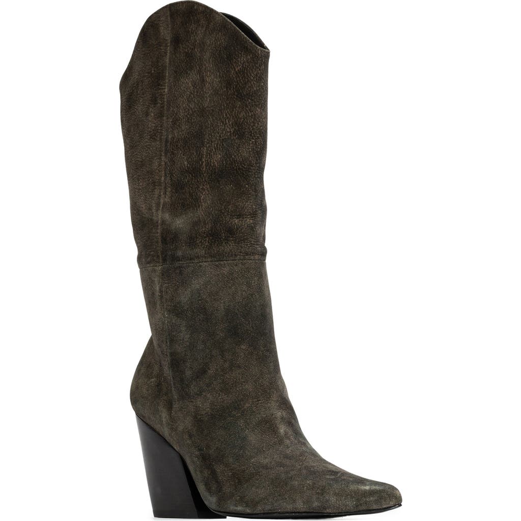 Black Suede Studio Le Noa 100 Pointed Toe Knee High Boot In Dark Brown