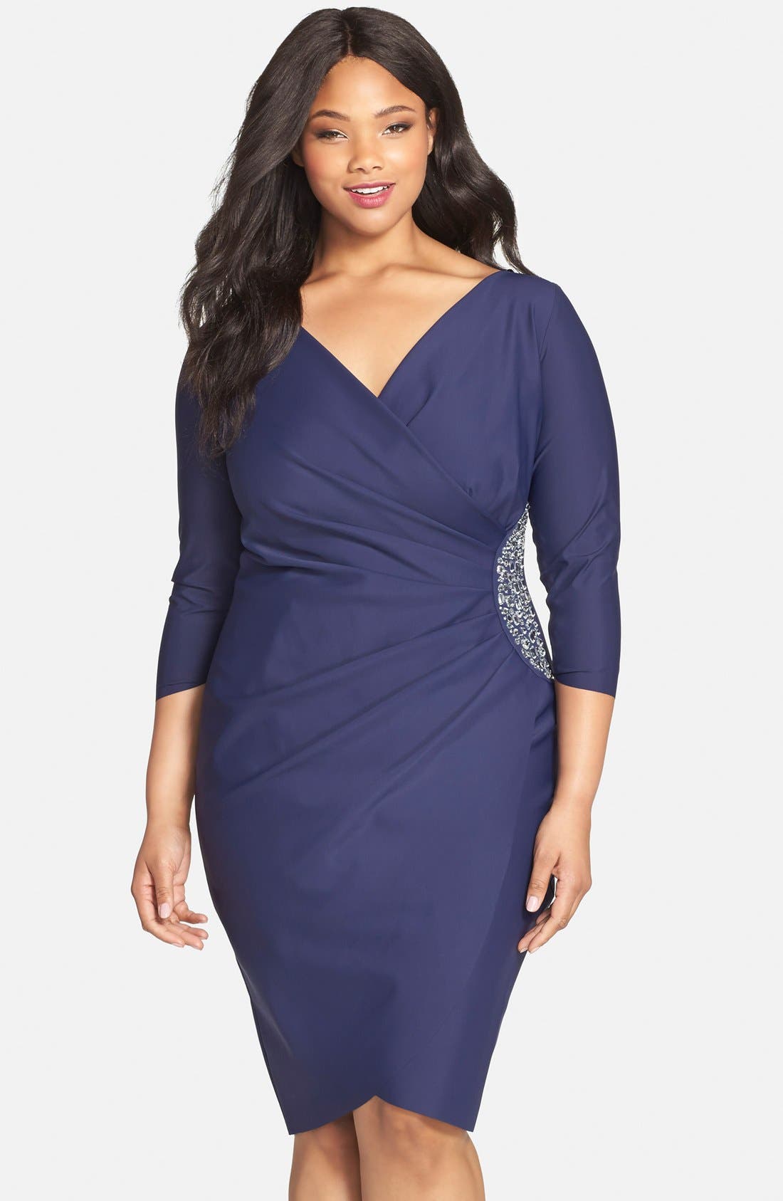 Alex Evenings Embellished Side Ruched Jersey Cocktail Sheath Dress   310bcd86 3d19 4637 B9ae 5659583338f9 