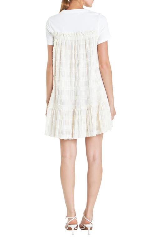 English Factory Shirred Chiffon T-shirt Dress In White/ Ivory