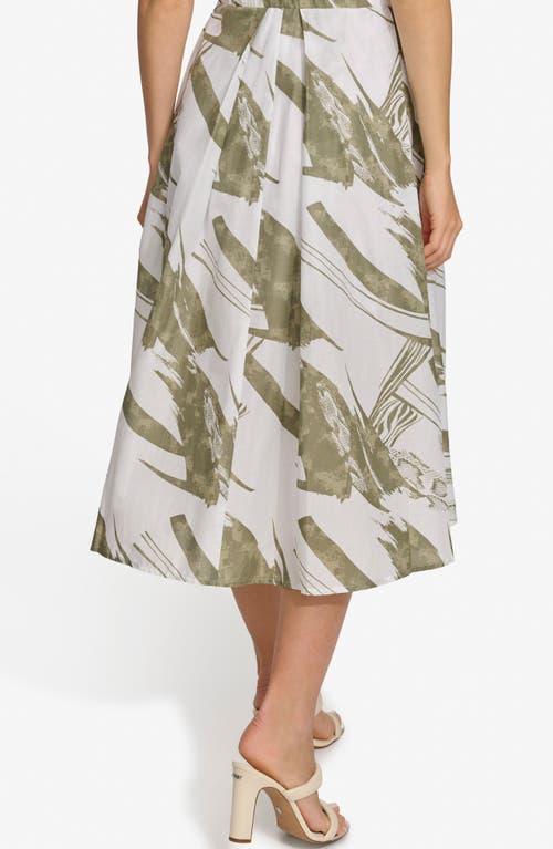Shop Dkny Print Pleated Voile Midi Skirt In Abs Brshstk/lt Fat