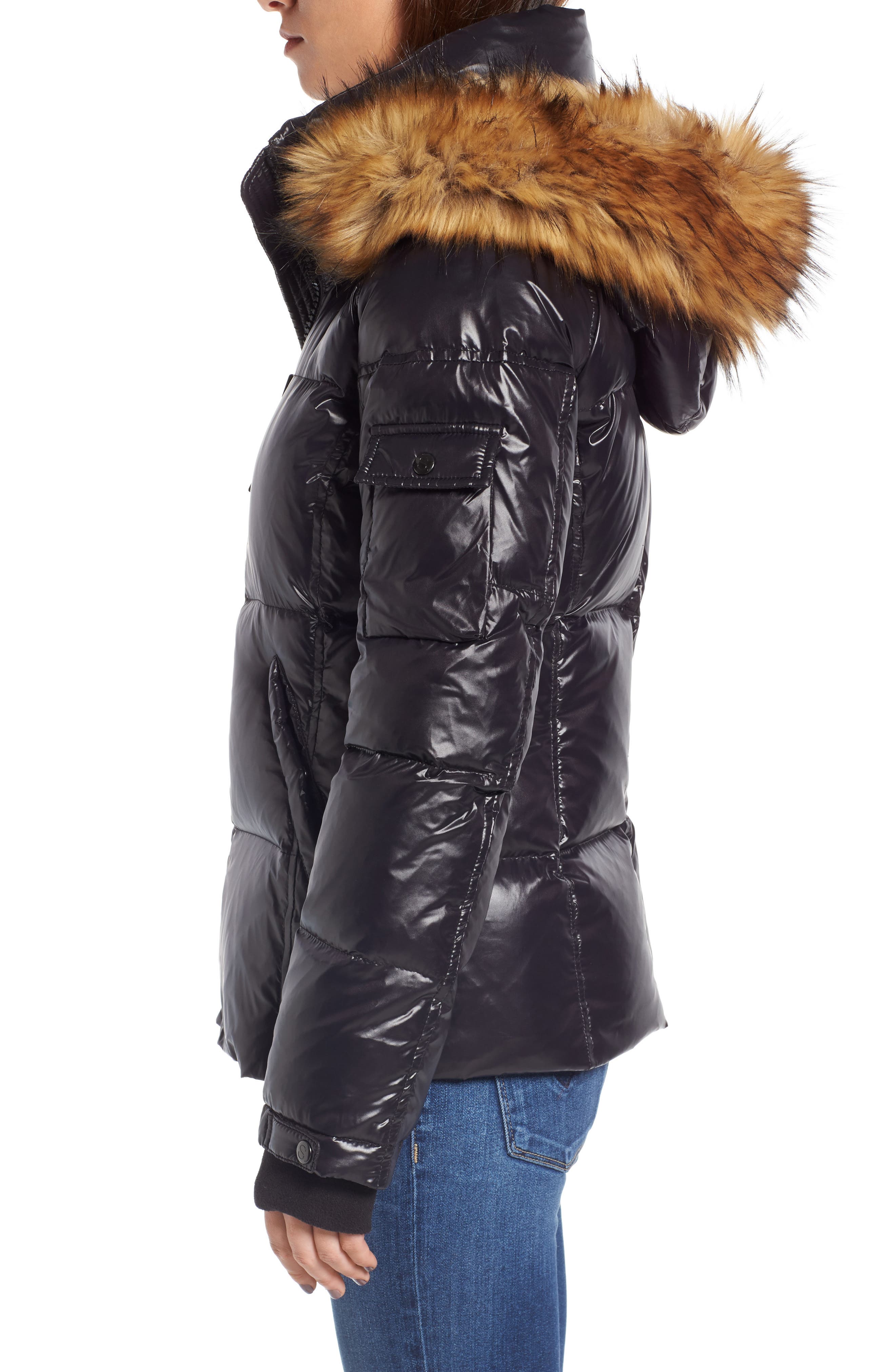 kylie faux fur trim gloss puffer