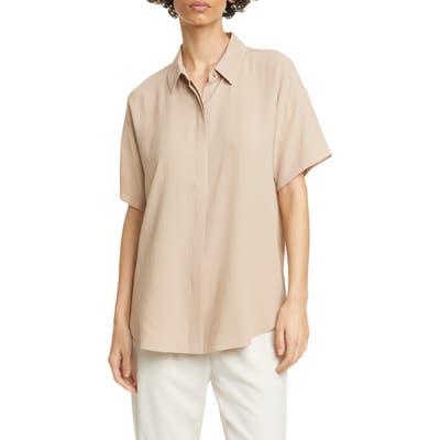 Eileen Fisher Classic Collar Silk Shirt, Beige