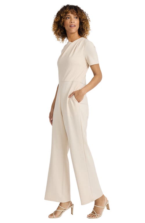 Shop Maggy London Twist Neck Short Sleeve Jumpsuit In Horn