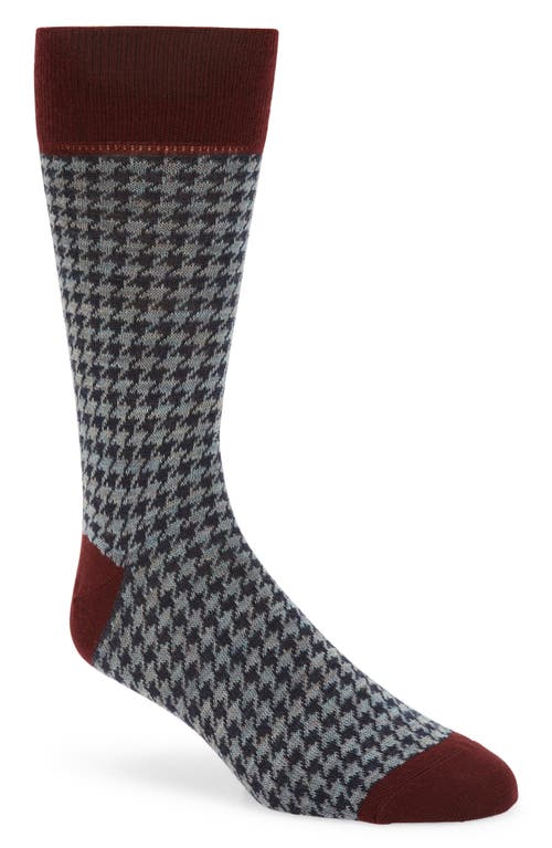 Lorenzo Uomo Houndstooth Wool Blend Dress Socks in Denim