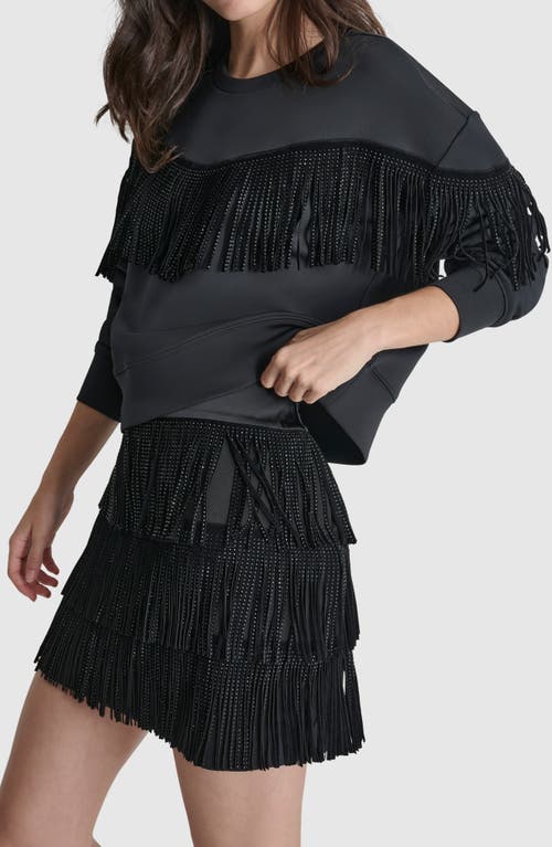 Shop Dkny Studded Fringe Scuba Sweatshirt In Black