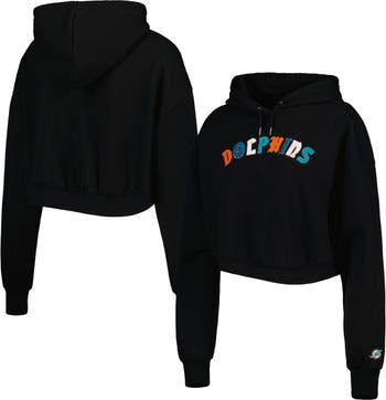 THE WILD COLLECTIVE Women's The Wild Collective Black Miami Dolphins  Cropped Pullover Hoodie