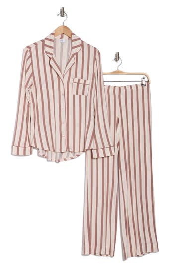 Nordstrom Rack Tranquility Long Sleeve Shirt & Pants Two-piece Pajama Set In Purple Moon Triple Stripe