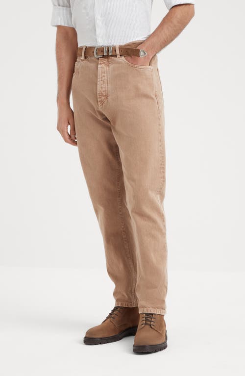 Shop Brunello Cucinelli Garment-dyed Iconic Fit Five-pocket Trousers In Camel