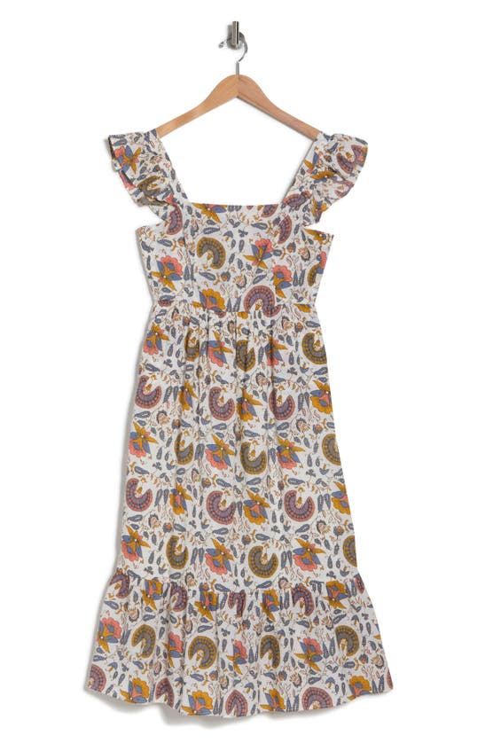 Maisie Flutter Sleeve Midi Dress In White/ Denim