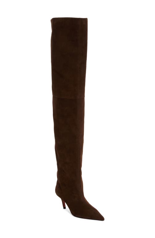 Amina Muaddi Fiona Pointed Toe Thigh High Boot in Coffee at Nordstrom, Size 8Us
