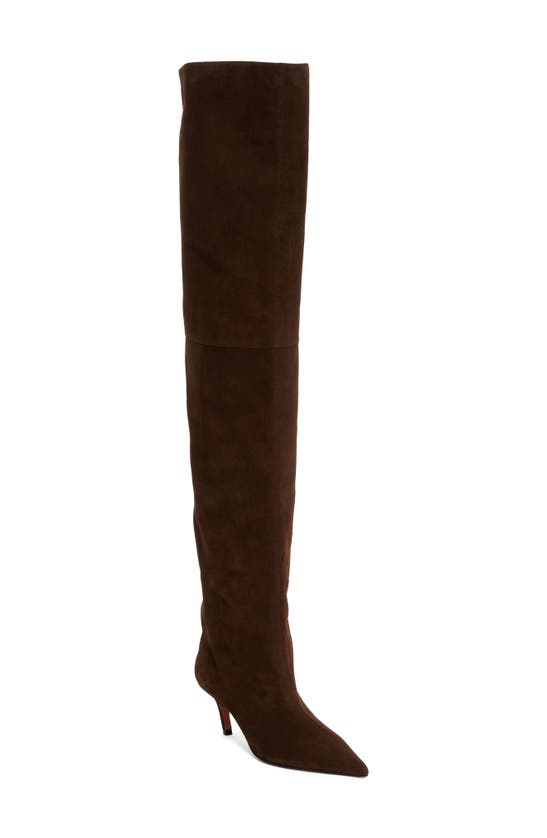 Shop Amina Muaddi Fiona Pointed Toe Thigh High Boot In Coffee