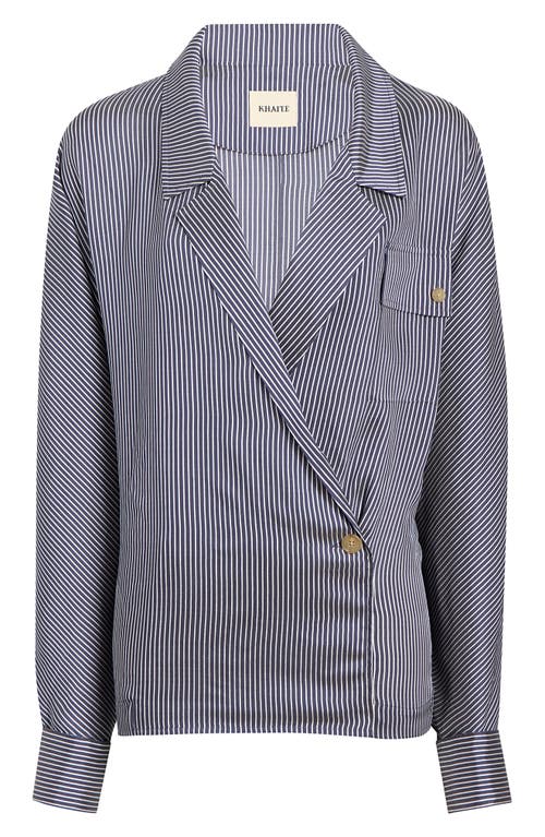 Shop Khaite Garth Stripe Asymmetric Blazer In Navy/white