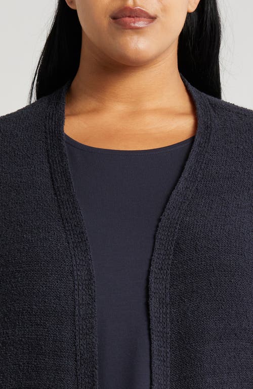 Shop Eileen Fisher Long Boxy Organic Cotton Cardigan In Nocturne